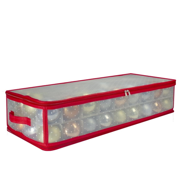 Northlight Transparent Zip Up Christmas Storage Box - 29" - Holds 80 Ornaments - Red and Clear