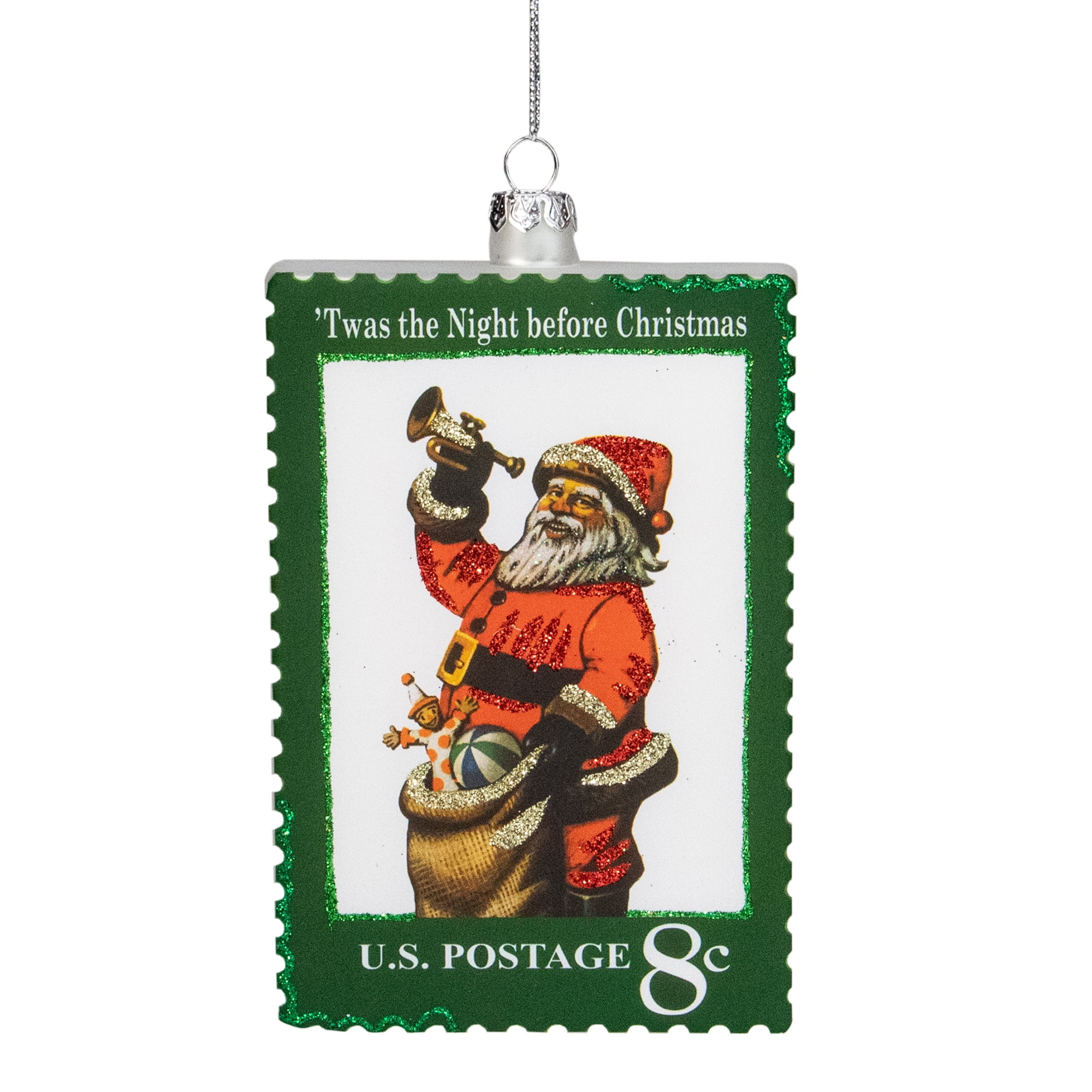 Northlight USPS Santa Stamp "Twas The Night Before Christmas" Glass Christmas Ornament - 3.5" -