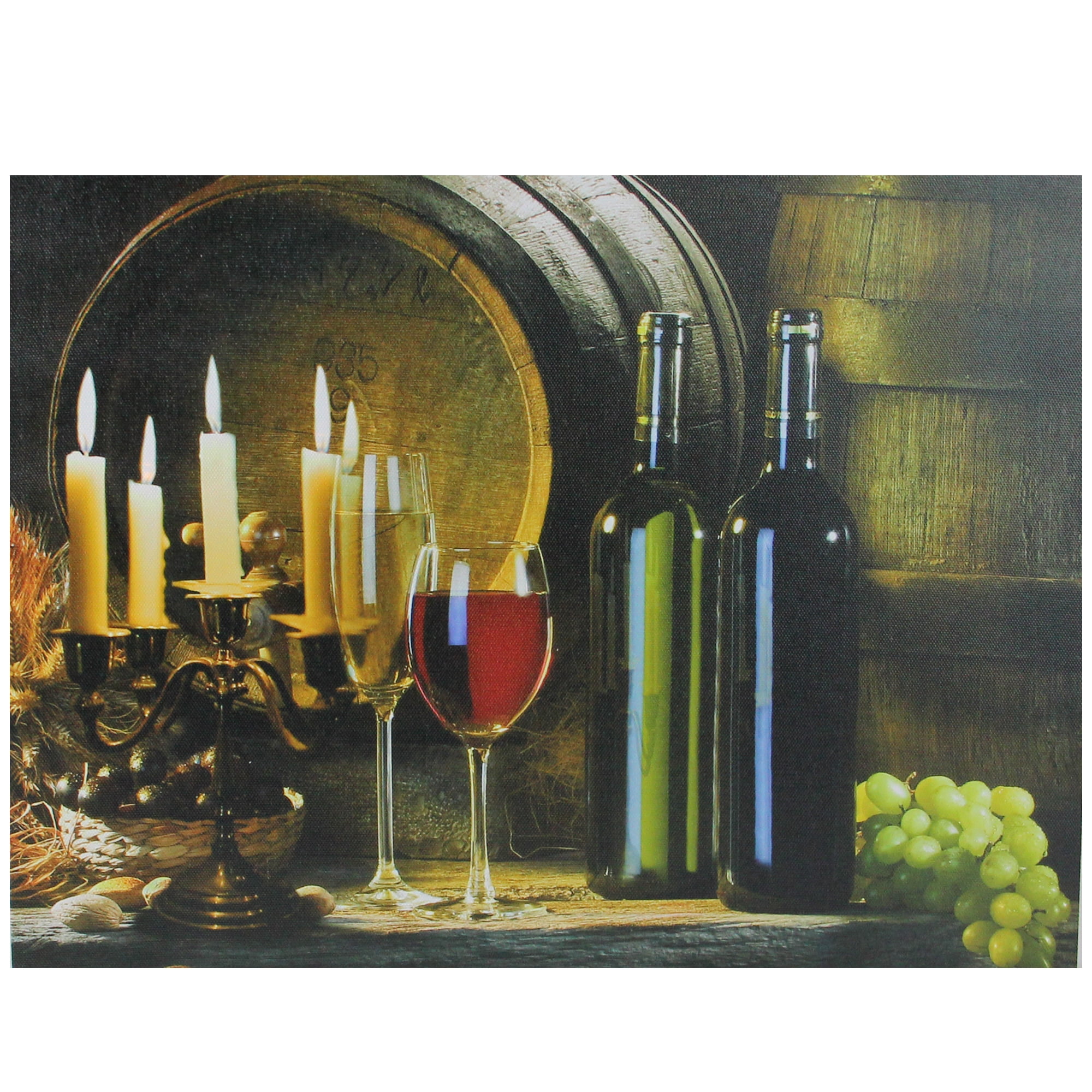 15.75" LED Lighted Flickering Candles and Wine Canvas Wall Art