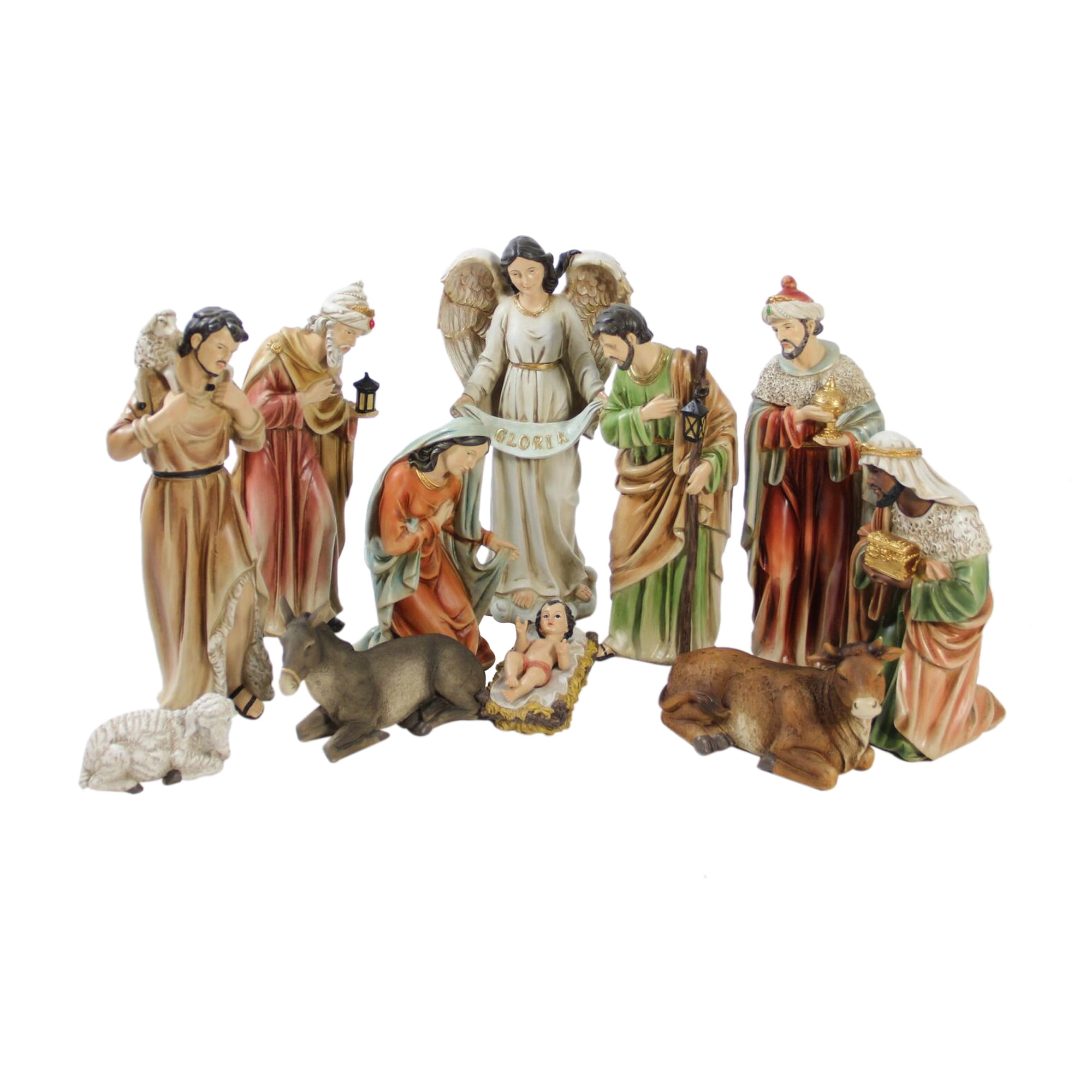 Vibrantly Colored Traditional Christmas Nativity Figurine Set 15.5"