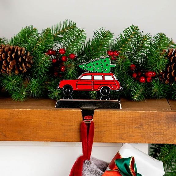 Vintage Station Wagon Car with Tree Christmas Stocking Holder - 5.25"