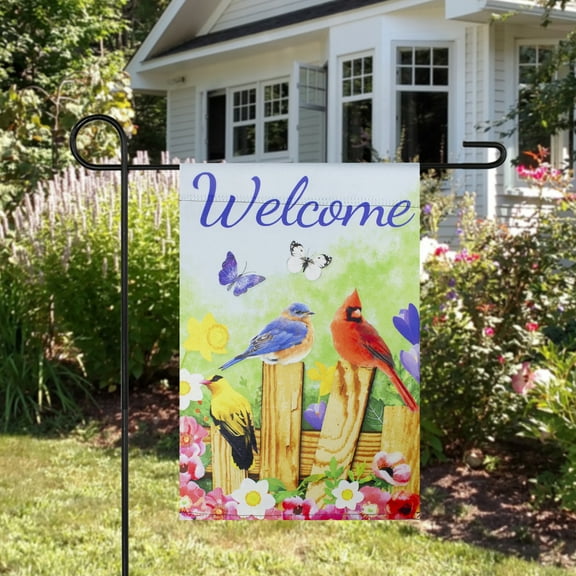 Northlight Welcome Birds on a Fence Outdoor Garden Flag 12.5" x 18"