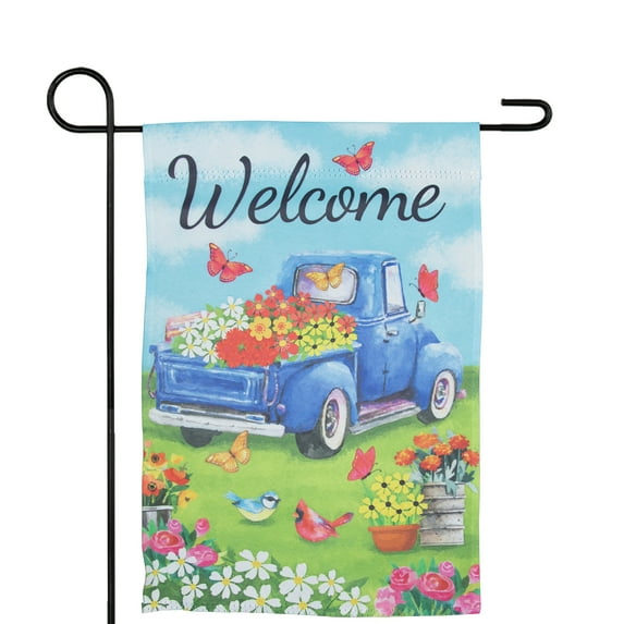 Northlight Welcome Blue Pickup Truck with Spring Flowers Outdoor Garden Flag 12.5" x 18"