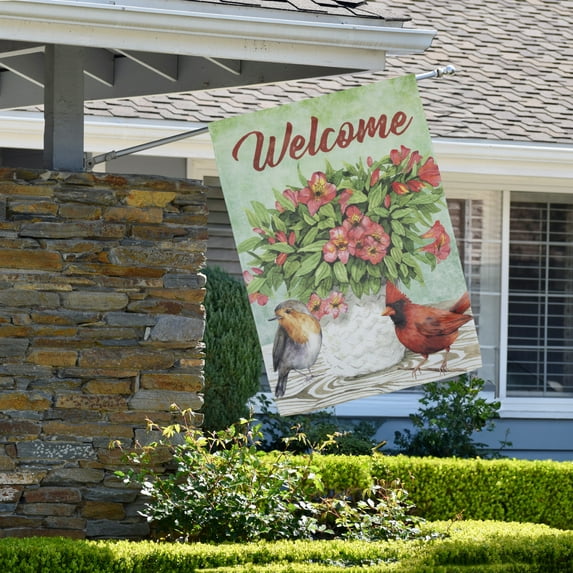 Northlight Welcome Cardinal Bird and Spring Bouquet House Flag 28" x 40"