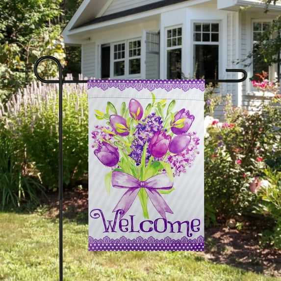 Northlight Welcome Purple Floral Bouquet Outdoor Garden Flag 12.5" x 18"