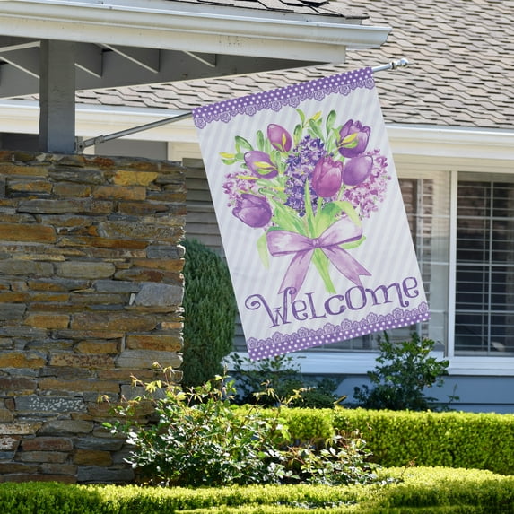 Northlight Welcome Purple Floral Bouquet Outdoor House Flag 28" x 40"