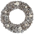thumbnail image 1 of Northlight White Glittered Rose and Walnut Shell Artificial Christmas Wreath - 19-Inch, Unlit, 1 of 3