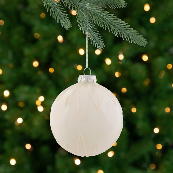 Northlight White Marble Shiny Glass Christmas Ball Ornament, With Silver Starburst 4"