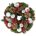 thumbnail image 1 of Northlight White Wooden Rose, Pine Cone and Berry Artificial Christmas Wreath, 10-Inch, Unlit, 1 of 6