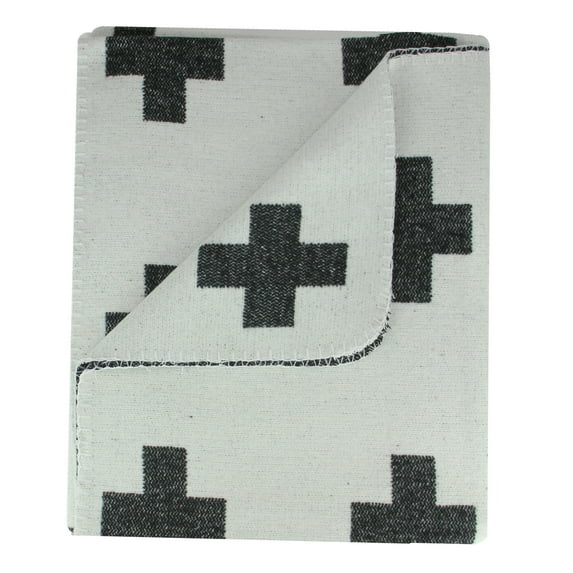 Northlight White and Black Swiss Cross Patterned Rectangular Throw Blanket 55" x 62"
