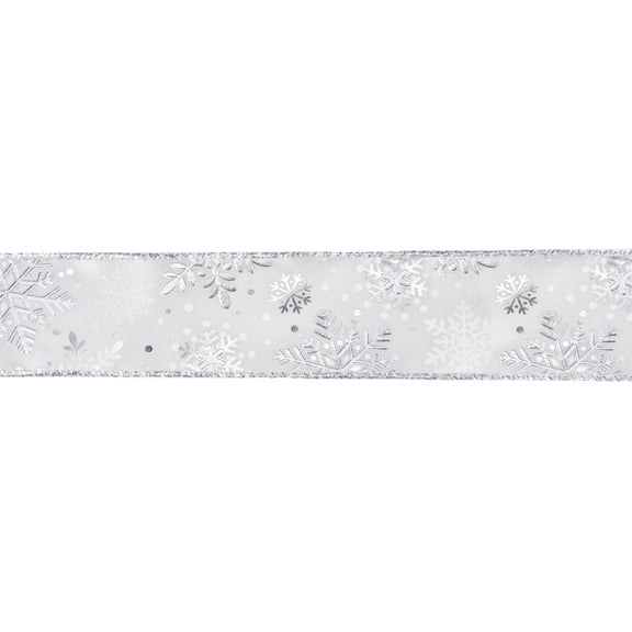Northlight White and Silver Snowflake Christmas Wired Craft Ribbon 2.5" x 16 Yards