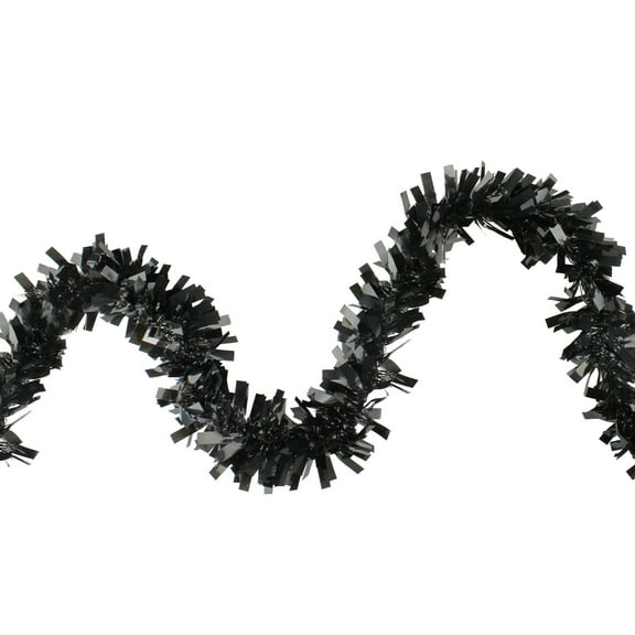 Northlight Wide Cut Shiny Tinsel Halloween Garland - 50' x 2.5" - Black - Unlit