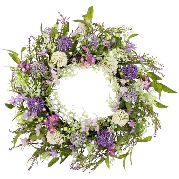 Northlight Lavender and Allium Spring Wreath - 28" - Purple