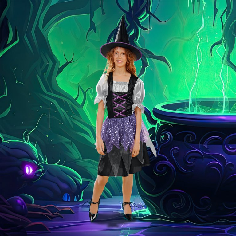 Northlight Black and Purple Witch Girl Child Halloween Costume - Medium Northlight Black and Purple Witch Girl Child Halloween Costume - Medium