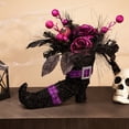 thumbnail image 1 of Northlight Witch's Boot with Glittered Foliage Halloween Decoration - 12" - Black and Purple, 1 of 9