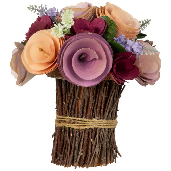 Northlight Wooden Floral Artificial Spring Bouquet - 9.5" - Wine Red and Purple