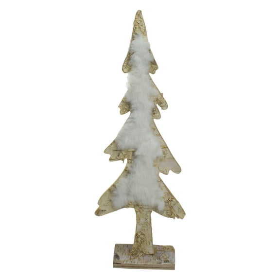 Northlight Wooden Tree With Faux Fur Christmas Decoration - 13.5" - Brown and White