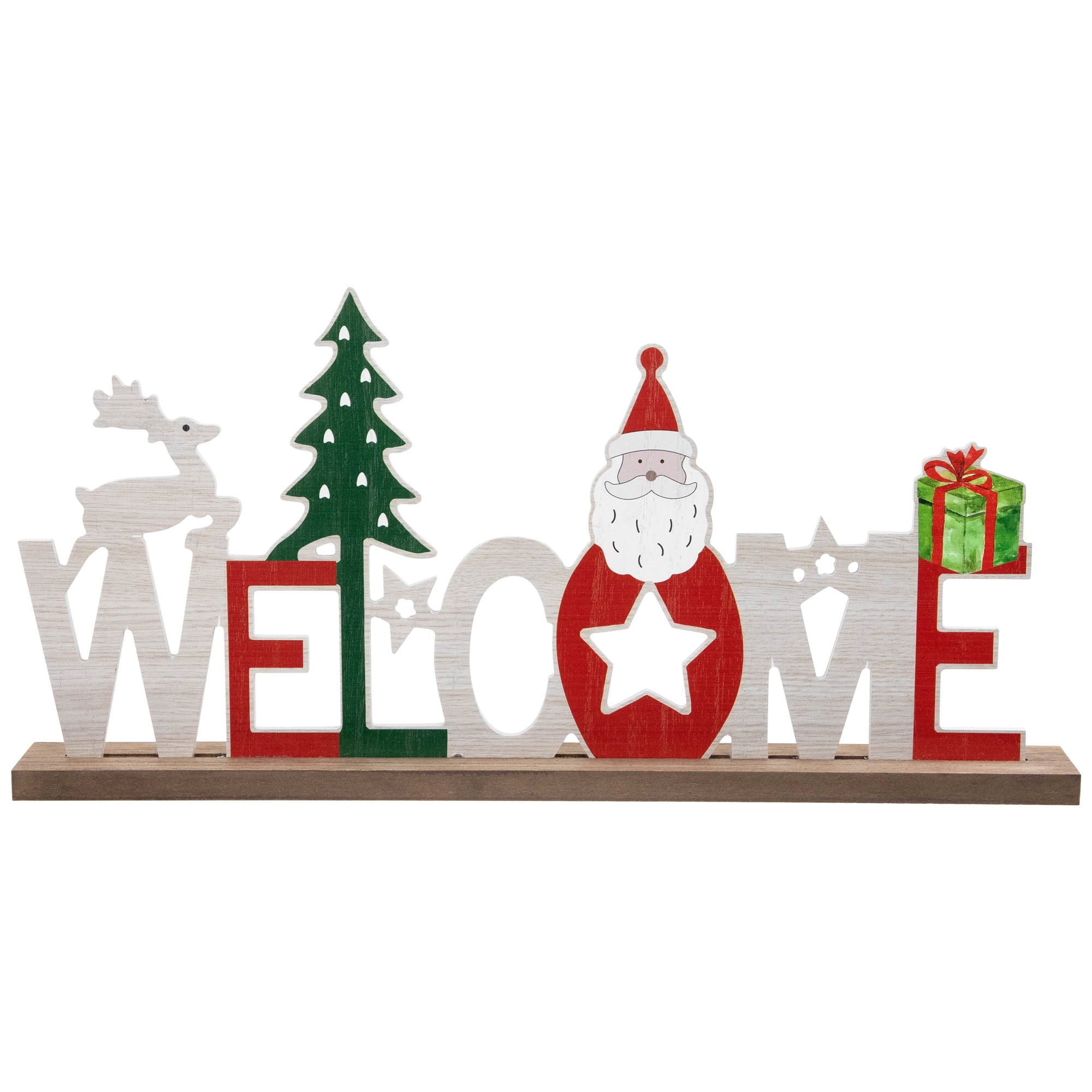 Festive Red and White Wooden Christmas Welcome Sign - 16"