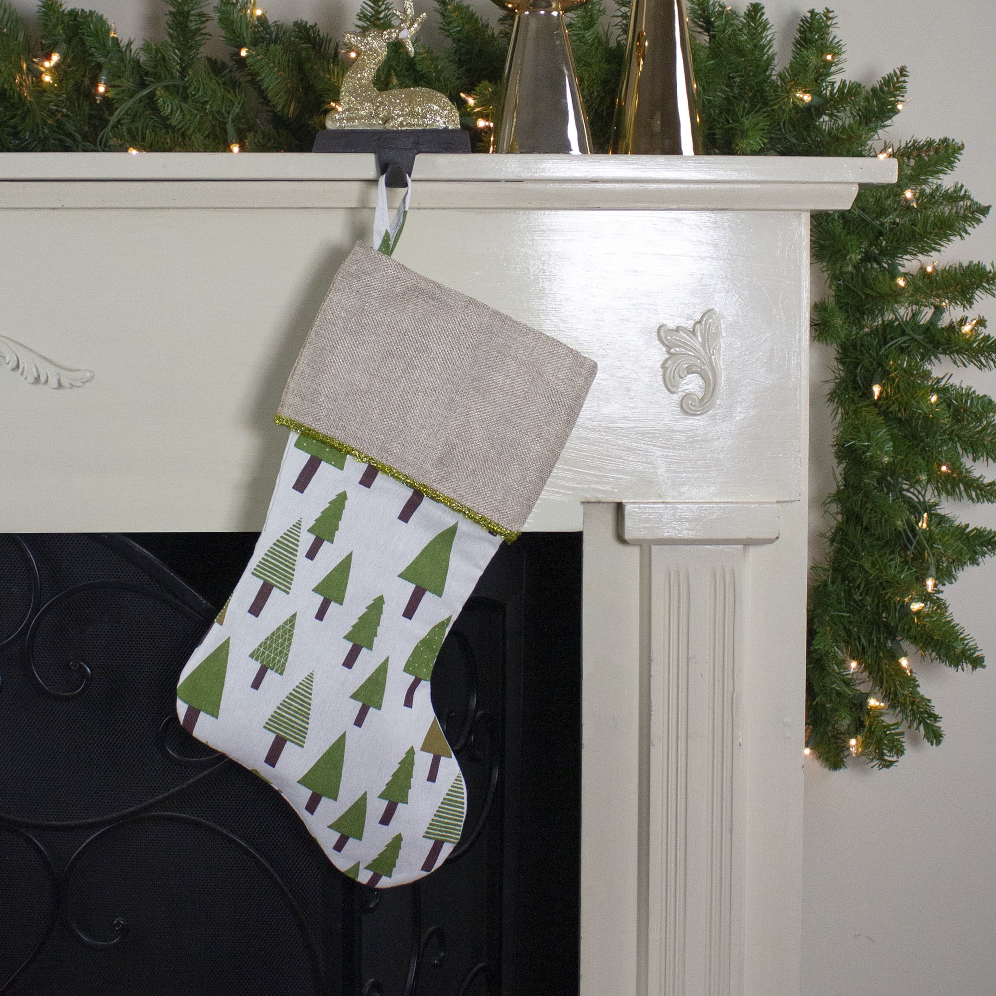 Northlight Woodland Trees Christmas Stocking  - 19" - Green and White