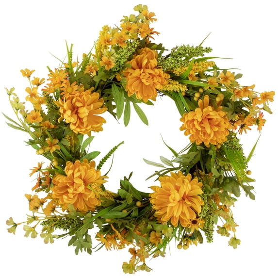 Northlight Yellow Peony Artificial Fall Harvest Twig Wreath, 24-Inch, Unlit