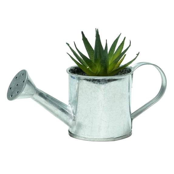 Northliight 4.25" Green Plastic Mini Faux Aloe Vera Succulent in Tin Watering Can