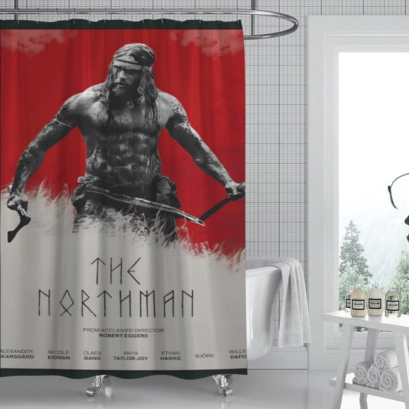 The Northman shower curtain showcases a popular design, is waterproof, and can be swiftly hung, perfectly elevating your bathroom's ambiance. Size: 59" x 71" (150 x 180 cm).