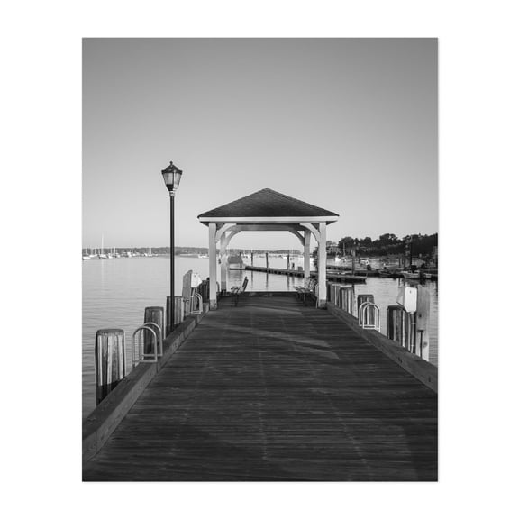 Northport Harbor B&W - Northport New York Photography Boardwalk Harbor Black and White Seaside Nautical Scenic Minimalist Unframed Wall Art Print 6 x 8 inches