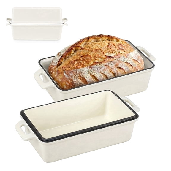 Northriver Casting Enameled Cast Iron Loaf Pan with Lid, 9 x 5 inch, 2-Piece Set, White
