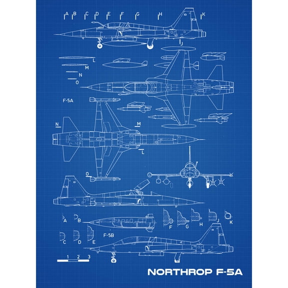 Northrop F-5A Freedom Fighter US Plane Blueprint Plan Extra Large XL Wall Art Poster Print