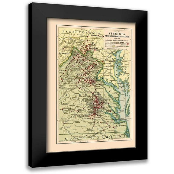 Northrup 11x14 Black Modern Framed Museum Art Print Titled - Virginia Area Battles - Northrup 1912