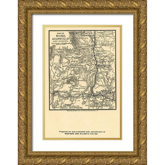 Northrup 11x14 Gold Ornate Wood Framed with Double Matting Museum Art Print Titled - Rome Adairsville Georgia Vicinity Battles - Northrup 1864