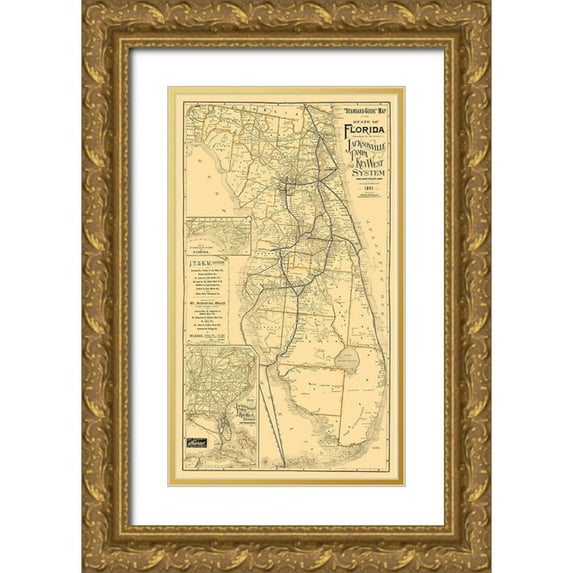 Northrup 15x24 Gold Ornate Wood Framed with Double Matting Museum Art Print Titled - Florida Railroads - Northrup 1891