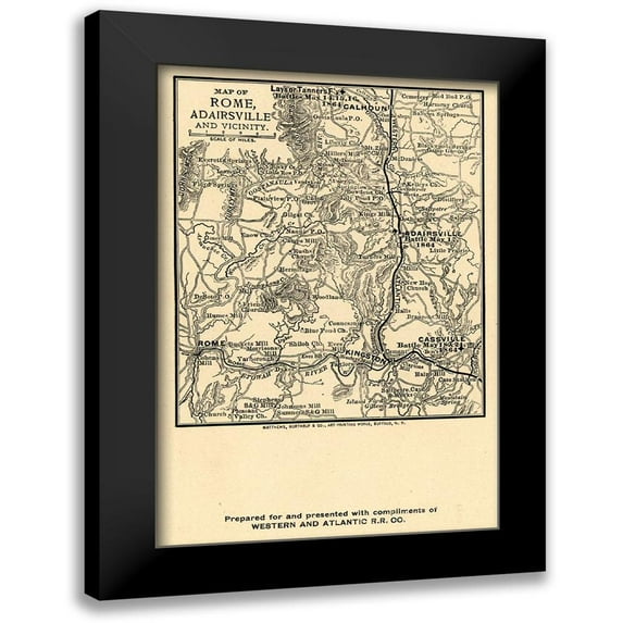 Northrup 18x24 Black Modern Framed Museum Art Print Titled - Rome Adairsville Georgia Vicinity Battles - Northrup 1864