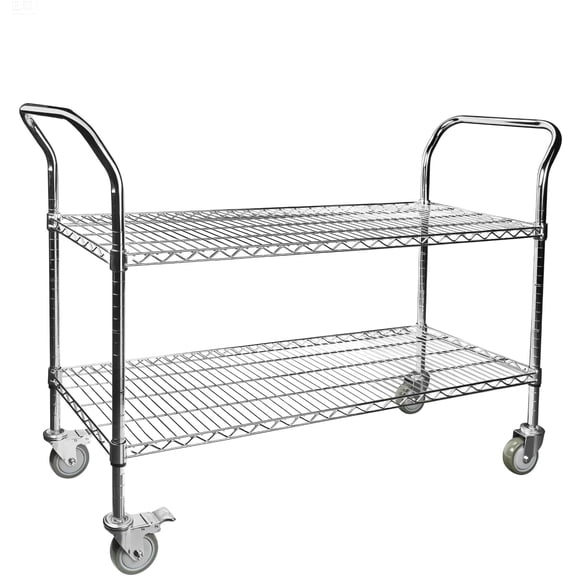 Northsky 2-Shelf Wire Utility Cart on Wheels, Chrome Finish Rolling Metal Shelving with Wheels, 550lb Capacity, 47" x 18" x 38" 47 in x 17.5 in x 38 in for Kitchen Bar Storage