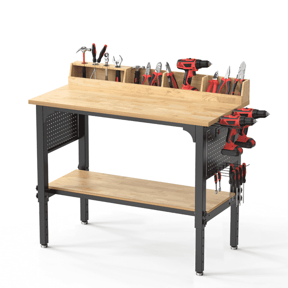 Northsky Heavy-Duty 48" Adjustable Height Workbench - 2200 lbs Capacity with Storage & Pegboard, Built-in Power Outlet, Lockable Wheels for Garage, Workshop, & Home Use