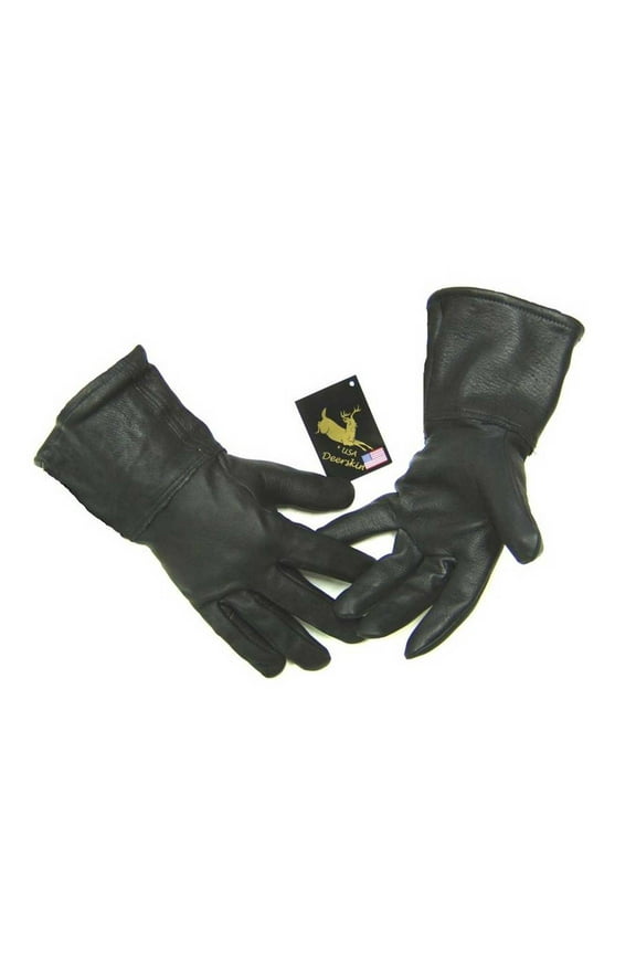 Mens Black Deerskin 4 Inch Gauntlet Gloves, Fleeced Lined 317B