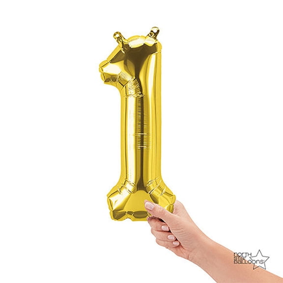 Northstar Number 1 One Solid Air-Fill Mini Shape 16" Foil Balloon, Gold