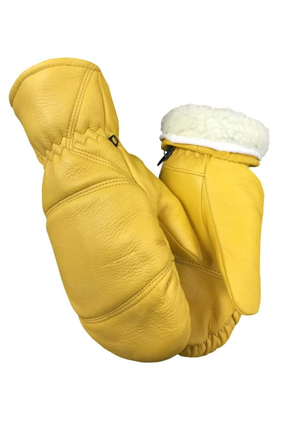 Northstar Unisex Grain Deerskin Removeable Liner Chopper Mitten, Tan/Yellow. 53T