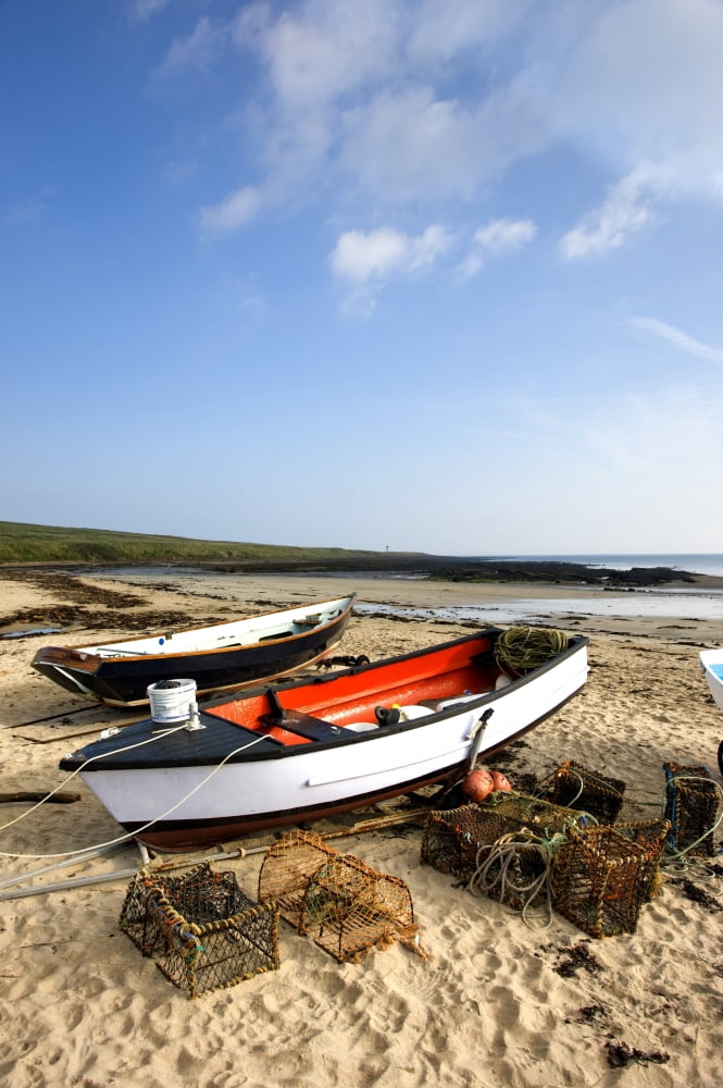 Northumberland England Fishing Boats And Nets On Shore Canvas Art - John Short Design Pics (11 x 18)