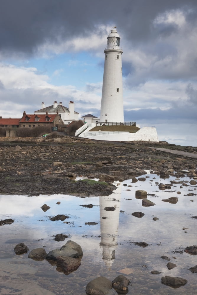 Northumberland England St Marys Lighthouse Canvas Art - John Short Design Pics (12 x 19)