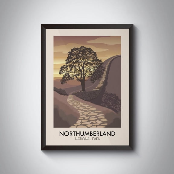 Northumberland National Park Sycamore Gap Hadrians Wall Art, Unframed Paper Poster 8x10in