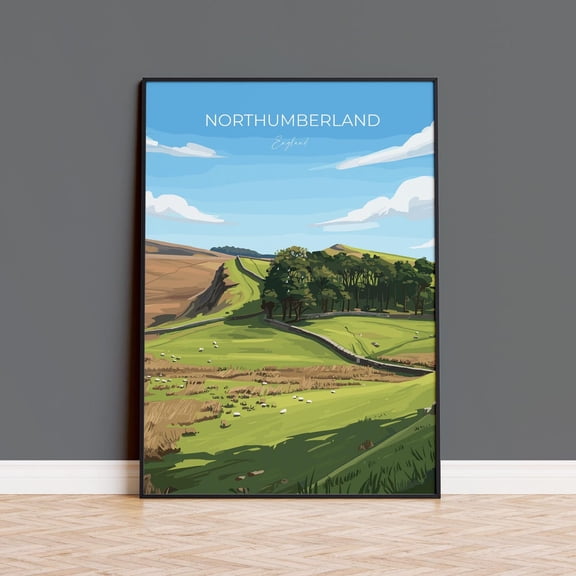 Northumberland Travel Travel Print Of Northumberland Countryside Hadrians Wall England Housesteads Fort Art Wall Art Print