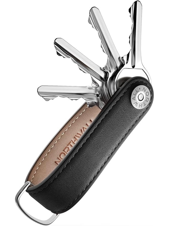 Keychain Holder Organizer - Compact Key Holder Pocket Keep Keys from Jingling, Secure Key Ring, Keychain - Black