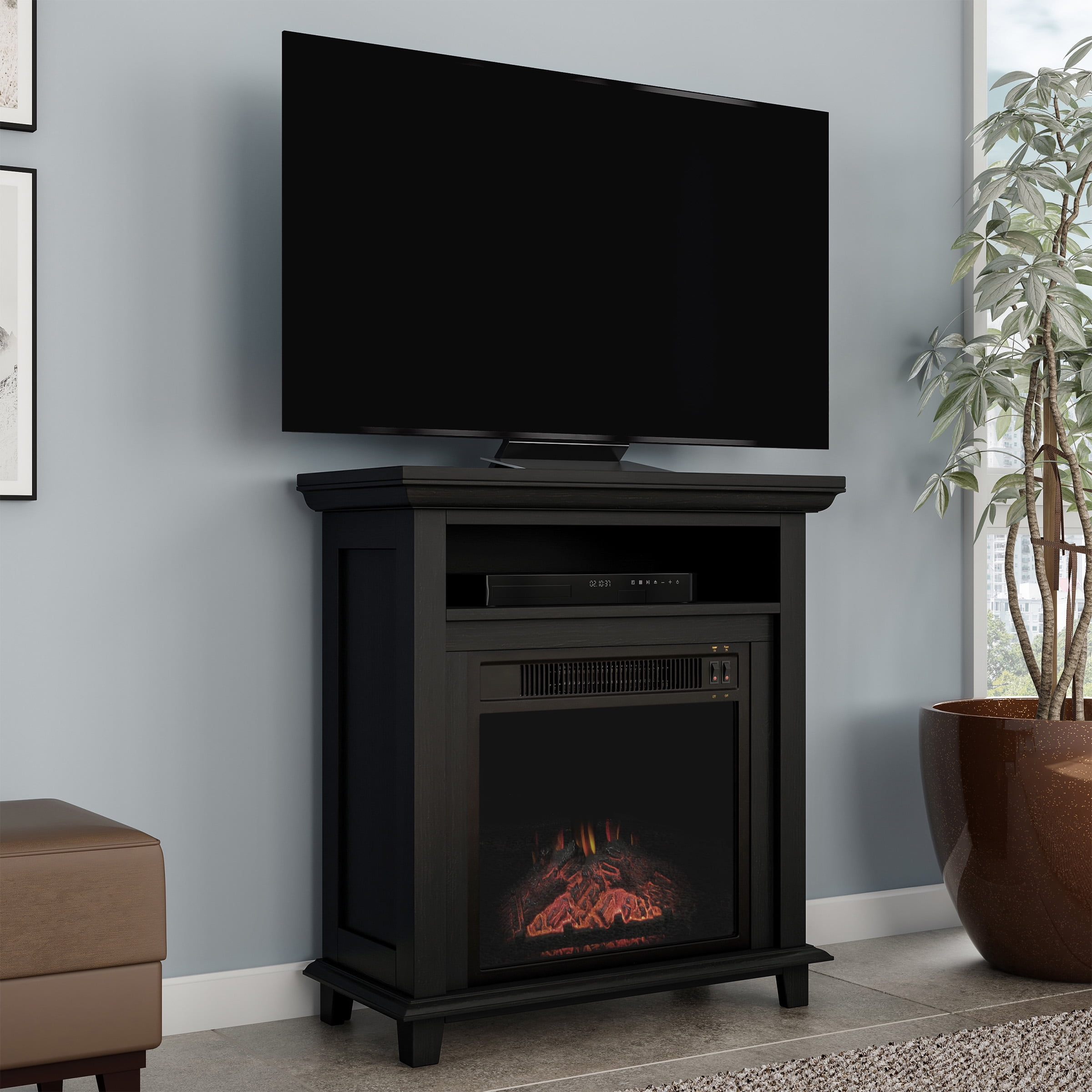 Northwest 29-Inch Tall Electric Fireplace TV Mantel with LED Flame, Black -  Walmart.com