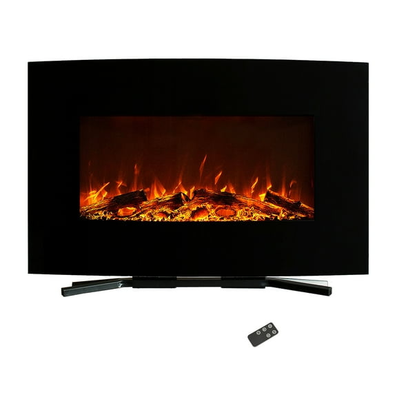 Northwest 36-Inch Wall Mount Curved Electric Fireplace with Remote (Black)