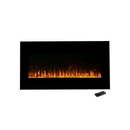 Northwest 36-inch Modern Wall-Mount Electric Fireplace with Remote (Black)