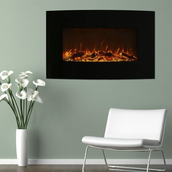 Northwest 36-inch Wall Mount Curved Electric Fireplace with Remote (Black)