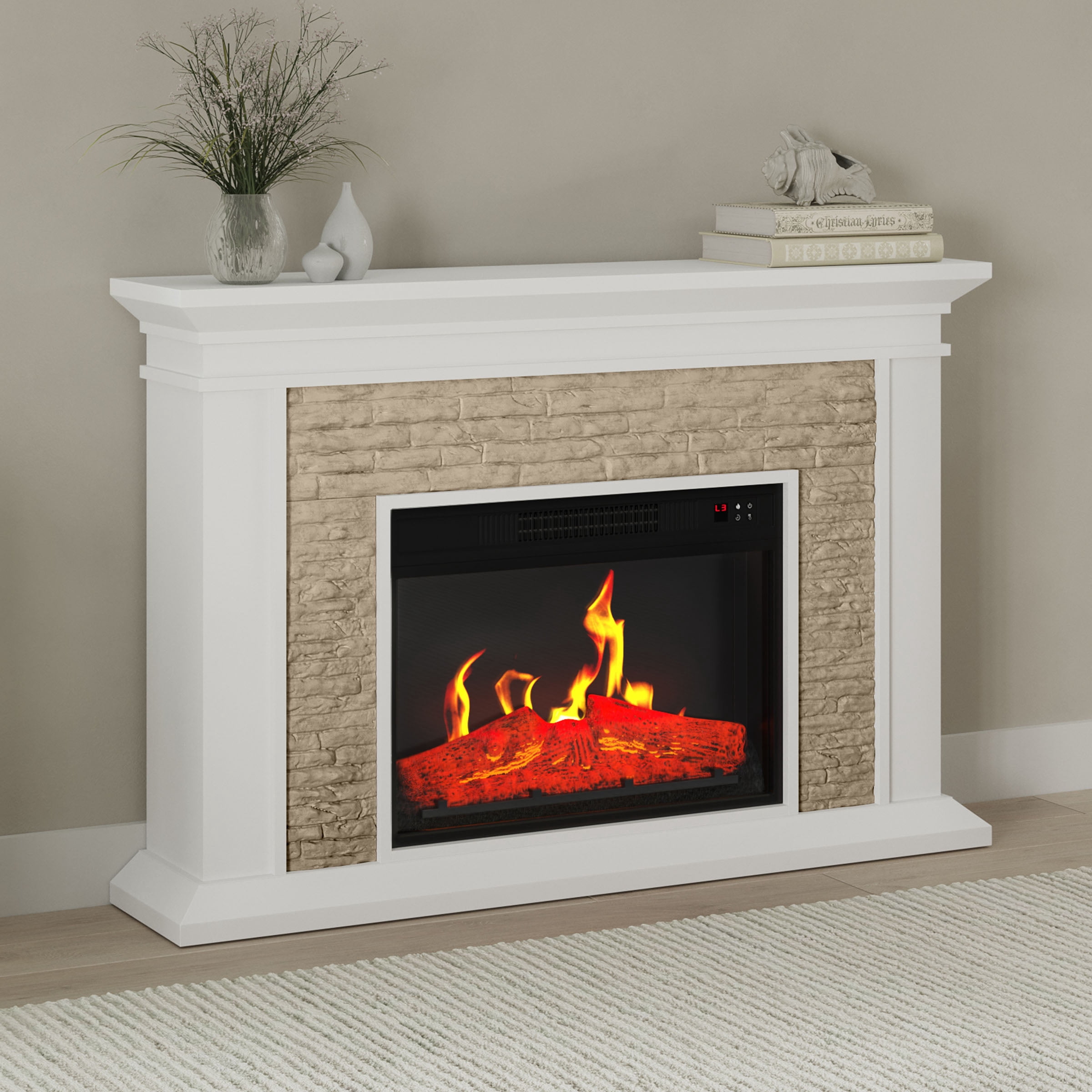 Northwest 47.25"x31.56" Freestanding Electric Fireplace with Mantel and Remote