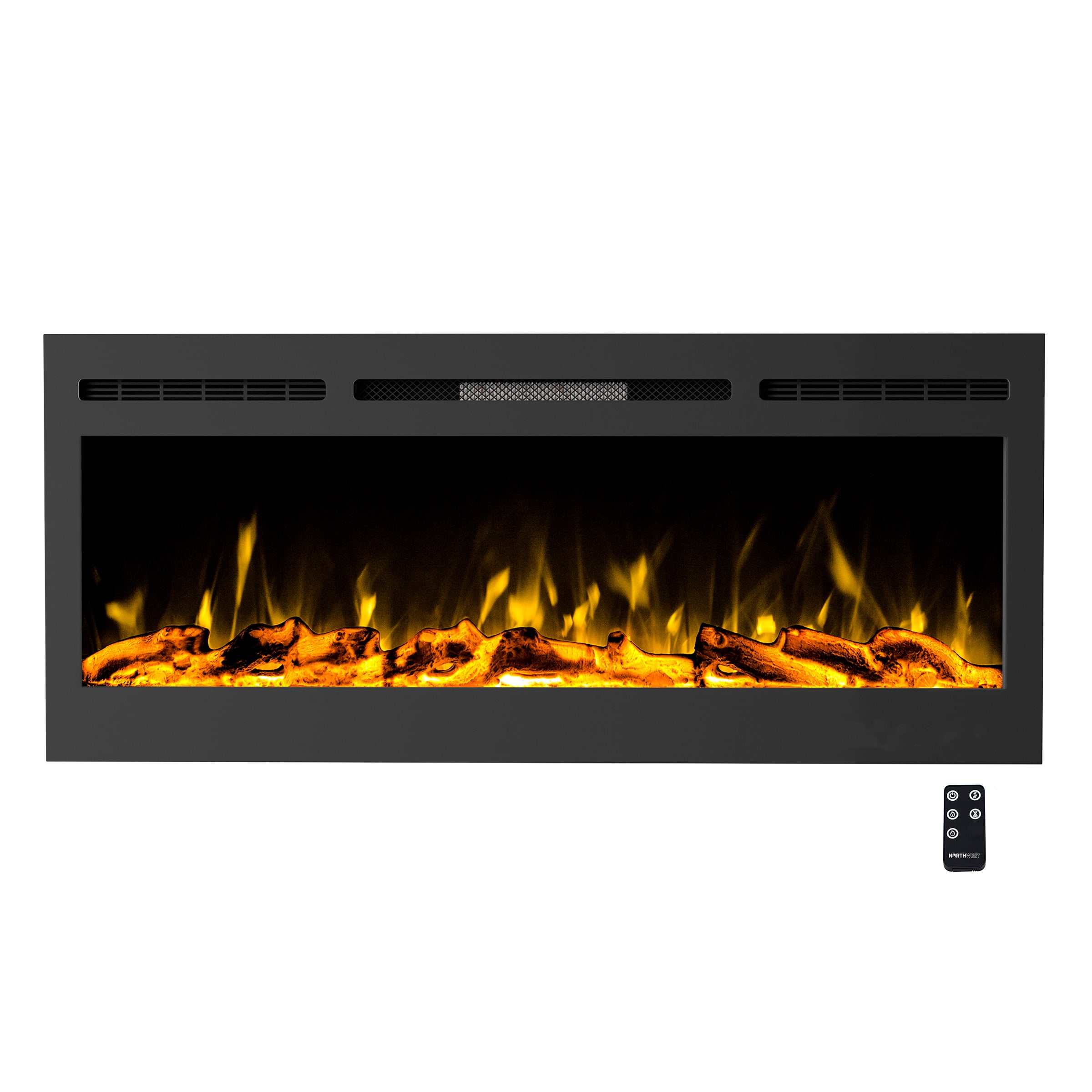 Northwest 50" Black Electric Fireplace with Remote and LED Flame