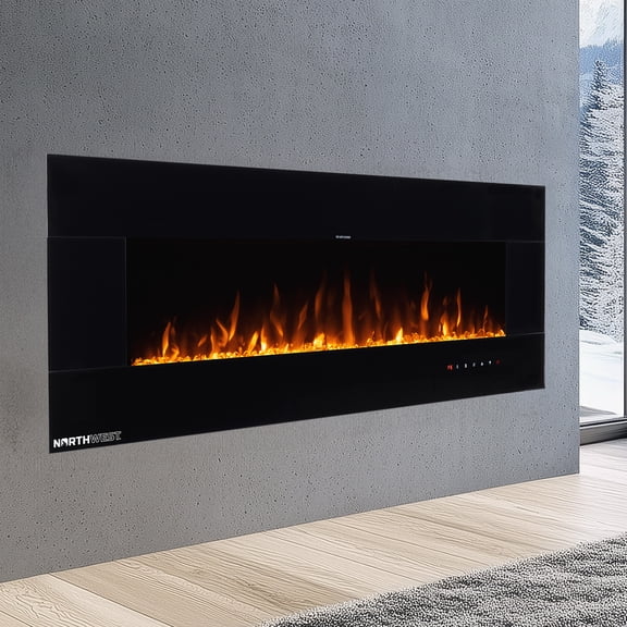 Northwest 50in Wall Mount Electric Fireplace with Bluetooth Speakers, Black